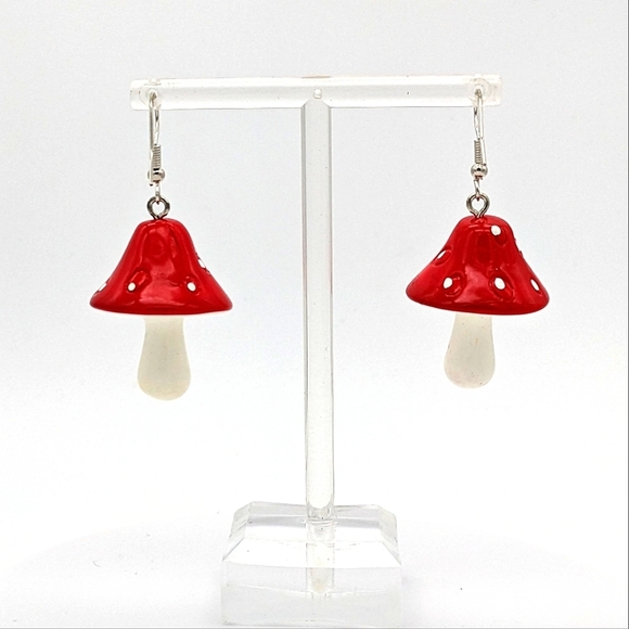 💘 Mushroom Earrings 💘 Red & White - Picture 4 of 4
